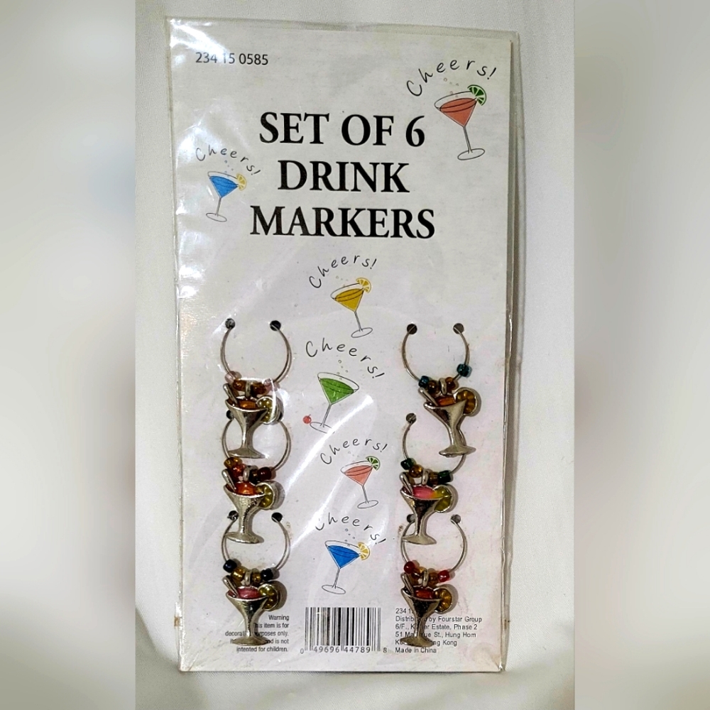 Set of 6 Martini/Wine/Cocktail Drink Markers
